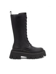 Badura Kozaki LIZBONA-23FW12 Czarny. Czarne kozaki damskie Badura, bez wzorów, ze skóry, bez obcasa, na płaskiej podeszwie, bez zapięcia. Za 499.99 zł.