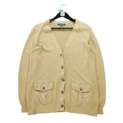 Second life - Kardigan bez rękawów z lnu dla kobiet - Stan bardzo dobry. Brązowe kardigany damskie Ralph Lauren, s, bez wzorów, z dzianiny, eleganckie, bez kołnierzyka. Za 68.12 zł.