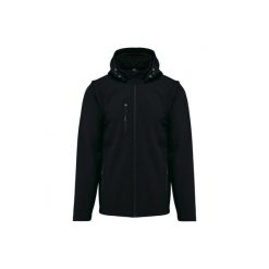 Kurtka 3-warstwowa z kapturem i odpinanymi rękawami Kariban Softshell. Czarne kurtki męskie KARIBAN, m, bez wzorów, z elastanu, z kapturem. Za 301.50 zł.