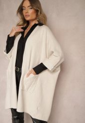 Jasnobeżowy Kardigan Bez Zapięć Ozdobiony Guzikami i Wsuwanymi Kieszeniami Asindra. Brązowe kardigany damskie Renee, uniwersalny, bez wzorów, z jeansu, eleganckie, bez kołnierzyka. Za 119.99 zł.