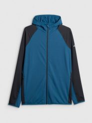 4F Bluza trekkingowa regular z kapturem męska - turkusowa M. Niebieskie bluzy męskie 4F, m, bez wzorów, bez ramiączek, z kapturem. Za 249.99 zł.