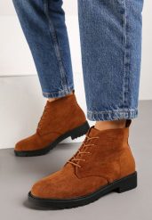 Brązowe Płaskie Botki ze Sznurowaniem Torizelle. Brązowe botki damskie Born2be, bez wzorów, z jeansu, biznesowe, bez obcasa, na obcasie, bez zapięcia. Za 119.99 zł.