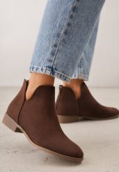 Brązowe Botki VICES Ozdobione Suwakiem i Wycięciami na Cholewce Fyserira. Brązowe botki damskie Renee, bez wzorów, z jeansu, casualowe, bez obcasa, na płaskiej podeszwie, bez zapięcia. Za 119.99 zł.