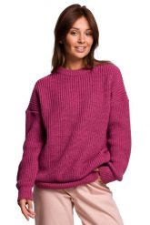 Sweter Oversize o Przedłużonym Kroju - Wrzosowy. Fioletowe swetry nierozpinane damskie MOE, l, bez wzorów, z materiału, bez kołnierzyka, bez ramiączek. Za 243.90 zł.