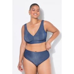 Damskie Figi od bikini wysoki stan efekt brokatu. Niebieskie bikini Ulla Popken, bez wzorów, z elastanu. Za 123.99 zł.