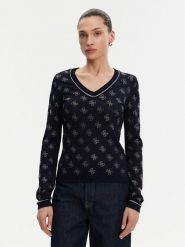 Guess Sweter W5GR07 Z3D60 Granatowy Regular Fit. Niebieskie swetry nierozpinane damskie Guess, l, z aplikacjami, z wiskozy, bez kołnierzyka, bez ramiączek. Za 279.99 zł.