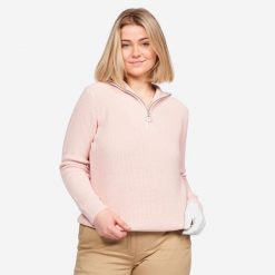 Sweter do golfa damski Inesis MW500. Czerwone swetry nierozpinane damskie INESIS, s, bez wzorów, z bawełny, eleganckie, bez kołnierzyka, bez ramiączek. Za 99.99 zł.