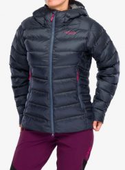 Kurtka puchowa damska Rab Electron Pro Hoody. Szare kurtki sportowe damskie RAB, l, bez wzorów, z materiału, bez ramiączek, bez kaptura, trekkingowe. Za 1,083.49 zł.
