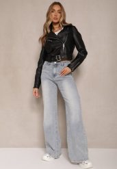 Jasnoniebieskie Bawełniane Jeansy o Szerokim Kroju High Waist Davitra. Niebieskie jeansy damskie Renee, na wiosnę, bez wzorów, z bawełny, z podwyższonym stanem. Za 119.99 zł.