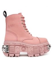 NEW ROCK Trzewiki M-WALL083C-C11 Różowy. Czerwone botki damskie NEW ROCK, bez wzorów, z nubiku, rockowe, bez obcasa, na koturnie, bez zapięcia. Za 1,529.00 zł.