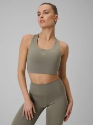4F Biustonosz treningowy z niskim wsparciem damski - oliwkowy XS. Brązowe bielizna sportowa damska 4F, xs, bez wzorów, z gumy. Za 89.99 zł.