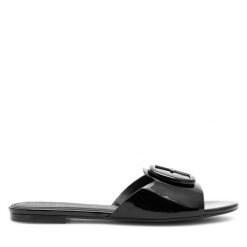 Klapki Eva Minge. Czarne klapki damskie Eva Minge, bez wzorów, bez obcasa, bez zapięcia. Za 349.99 zł.