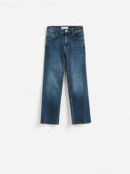 Jeansy flare cropped - granatowy. Niebieskie jeansy damskie Reserved, bez wzorów, z bawełny. Za 109.99 zł.