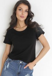 Czarny Gładki T-shirt z Bawełny z Krótkim Rękawem Charise. Czarne t-shirty damskie Born2be, l, bez wzorów, z bawełny, bez kołnierzyka, bez ramiączek. Za 29.99 zł.