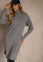 Szara Sukienka Sweterkowa z Golfem Wełną Bawełną i Ozdobnym Splotem Reilenea. Szare sukienki damskie Renee, na spotkanie biznesowe, l, bez wzorów, z bawełny, eleganckie, bez kołnierzyka, bez ramiączek, midi. Za 69.99 zł.