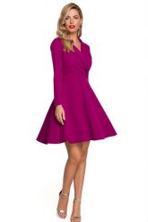Sukienka rozkloszowana elegancka z kopertowym dekoltem fioletowa. Fioletowe sukienki damskie Makover, na imprezę, s, bez wzorów, eleganckie, bez kołnierzyka, bez ramiączek, kopertowe. Za 319.00 zł.