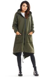 Ciepła długa bluza damska jak parka bawełna premium khaki. Brązowe parki damskie Infinite You, m, bez wzorów, z bawełny, z kapturem. Za 319.00 zł.
