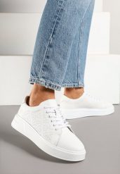 Białe Sneakersy Typu Tenisówki ze Skóry Naturalnej z Ozdobną Perforacją Koromitta. Białe trampki i tenisówki damskie Born2be, bez wzorów, z jeansu, bez zapięcia. Za 139.99 zł.