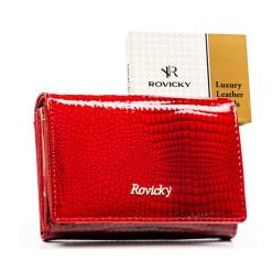 Średni, czerwony portfel damski ze skóry naturalnej zamykany zatrzaskiem - Rovicky. Czerwone portfele damskie ROVICKY, z lakierowanej skóry. Za 99.00 zł.
