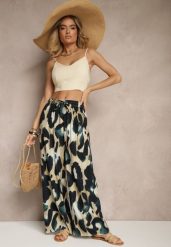 Zielone Szerokie Spodnie High Waist z Wiskozą w Panterkowy Wzór Zeviera. Zielone spodnie materiałowe damskie Renee, bez wzorów, z jeansu, eleganckie, z podwyższonym stanem. Za 39.99 zł.