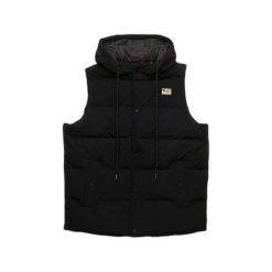 Kurtka bez rękawów z kapturem Superdry Everest. Czarne kurtki męskie Superdry, na zimę, l, z aplikacjami, z puchu, eleganckie, z kapturem. Za 418.50 zł.