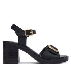 Sandały Tamaris. Czarne sandały damskie Tamaris, bez wzorów, bez obcasa, na słupku, bez zapięcia. Za 409.99 zł.