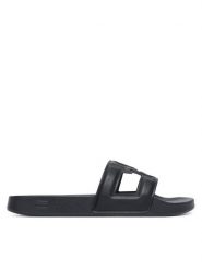 Tommy Hilfiger Klapki Monogram Pool Slide FW0FW09424 Czarny. Czarne klapki damskie Tommy Hilfiger, bez wzorów, ze skóry, bez obcasa, bez zapięcia. Za 189.99 zł.