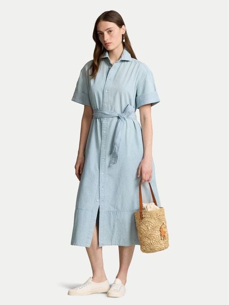 Polo Ralph Lauren Sukienka koszulowa 211935155001 Błękitny Regular Fit. Niebieskie sukienki damskie Polo Ralph Lauren, bez wzorów, z bawełny, bez kołnierzyka, bez ramiączek, koszulowe. Za 639.99 zł.