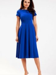 Sukienka Model A569 Blue - awama. Niebieskie sukienki damskie Awama, l, bez wzorów, z elastanu, bez kołnierzyka, plus size, bez ramiączek, midi, rozkloszowane. Za 278.53 zł.