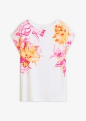 T-shirt z obniżoną linią ramion. Białe t-shirty damskie bonprix, bez wzorów, eleganckie, bez kołnierzyka, bez ramiączek. Za 67.99 zł.