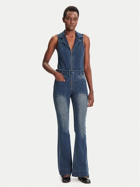 Desigual Kombinezon Glenn 25WWDD07 Granatowy Regular Fit. Niebieskie sukienki damskie Desigual, s, bez wzorów, z jeansu, bez kołnierzyka, bez ramiączek. Za 579.99 zł.