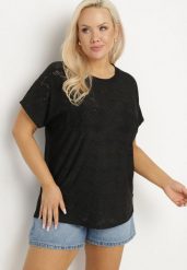 Czarna Ażurowa Bluzka z Bawełną Clavienne. Czarne bluzki damskie Born2be, plus size, w ażurowe wzory, z bawełny, eleganckie, bez kołnierzyka, plus size, bez ramiączek. Za 34.99 zł.