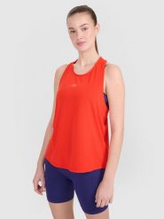4F Top treningowy oversize szybkoschnący damski - czerwony M. Czerwone topy damskie 4F, m, bez wzorów, bez kołnierzyka, bez ramiączek. W wyprzedaży za 59.99 zł.