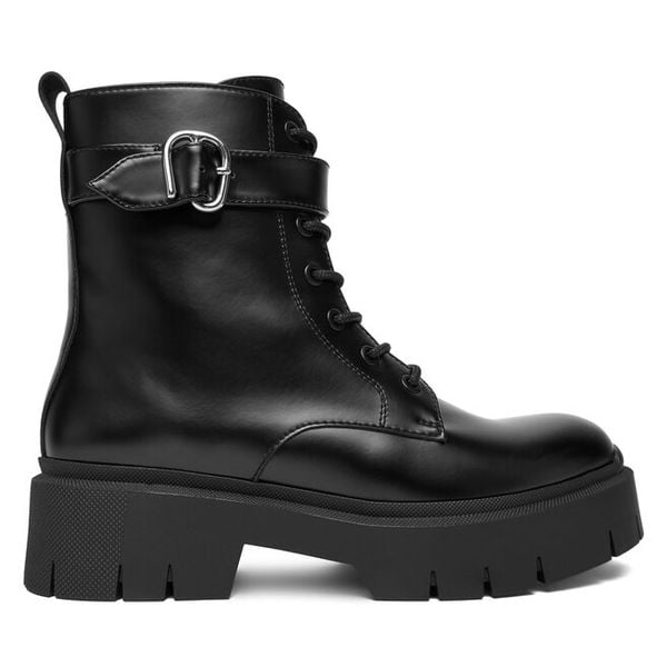 Trzewiki HUGO. Czarne botki damskie Hugo, bez wzorów, bez obcasa, na płaskiej podeszwie, bez zapięcia. Za 679.99 zł.