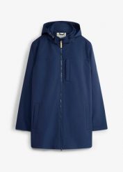 Hydrofobowa parka z softshellu. Niebieskie parki męskie bonprix, m, bez wzorów, z softshellu, bez kołnierzyka, bez kaptura. Za 289.99 zł.