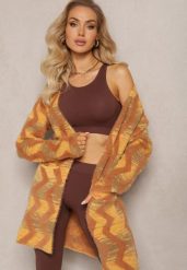 Brązowy Luźny Kardigan Niezapinany w Geometryczny Print Sheshy. Brązowe kardigany damskie Renee, bez wzorów, z dzianiny, eleganckie, bez kołnierzyka. Za 119.99 zł.