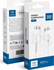 BLUE STAR słuchawki przewodowe Typ C z mikrofonem M15C 1,2 m białe. Białe słuchawki dokanałowe BlueStar. Za 15.24 zł.
