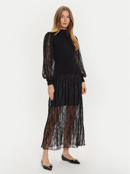 TWINSET Sukienka dzianinowa 242TT3161 Czarny Regular Fit. Czarne sukienki damskie Twinset, l, bez wzorów, z dzianiny, bez kołnierzyka, bez ramiączek. Za 849.99 zł.