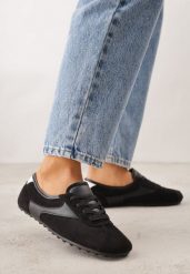 Czarne Sneakersy Kultowe Tenisówki Y2K z Imitacji Zamszu Nerialle. Czarne trampki i tenisówki damskie Renee, bez wzorów, z koronki, bez zapięcia. Za 79.99 zł.