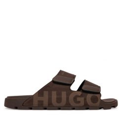 Klapki HUGO. Brązowe klapki męskie Hugo, bez wzorów, bez zapięcia. Za 399.99 zł.