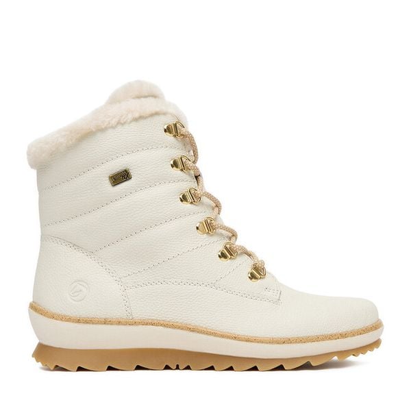 Trzewiki Remonte. Białe botki damskie Remonte, bez wzorów, bez obcasa, na płaskiej podeszwie, bez zapięcia. Za 359.99 zł.