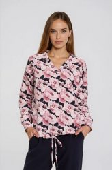 Bluza z kwiatowym nadrukiem różowa. Czerwone bluzy damskie MOODO, s, bez wzorów, z bawełny, bez ramiączek, bez kaptura. Za 119.99 zł.