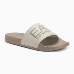 Klapki EA7 Emporio Armani Water Sports Visibility. Brązowe klapki damskie EA7 Emporio Armani, bez wzorów, z materiału, sportowe, bez obcasa, bez zapięcia. Za 139.99 zł.