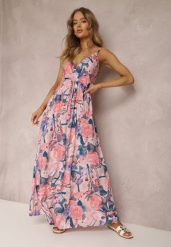 Różowa Sukienka Kydite. Czerwone sukienki damskie Renee, m, bez wzorów, eleganckie, bez kołnierzyka, bez ramiączek, maxi, kopertowe. Za 69.99 zł.