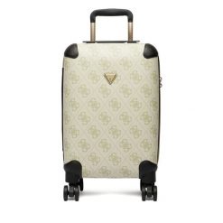 Walizka kabinowa Guess. Brązowe walizki damskie Guess, z aplikacjami. Za 829.99 zł.