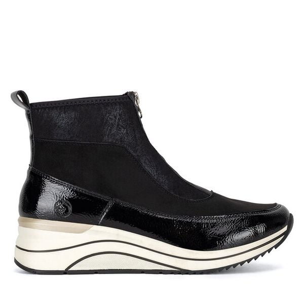 Botki Remonte. Czarne botki damskie Remonte, bez wzorów, bez obcasa, na koturnie, bez zapięcia. Za 311.00 zł.