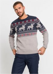 Sweter w norweski wzór. Szare swetry męskie bonprix, l, z aplikacjami, bez kołnierzyka, bez ramiączek. Za 124.99 zł.
