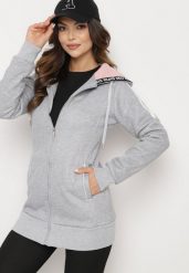Szara Bluza z Kapturem o Dłuższym Fasonie Lindira. Szare bluzy damskie Born2be, s, bez wzorów, z dzianiny, bez ramiączek, z kapturem. Za 54.99 zł.