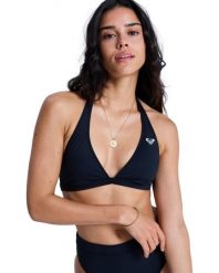Trójkątny stanik bikini dla Kobiety SOLID ESSENTIALS Czarny. Szare stroje kąpielowe damskie Roxy, m, bez wzorów, z elastanu. Za 129.99 zł.