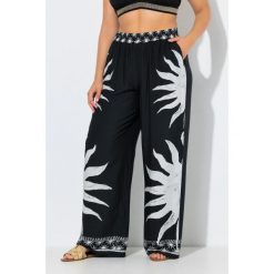 Damskie Spodnie palazzo słońca szeroka nogawka elastyczny pas. Czarne spodnie dresowe damskie Ulla Popken, bez wzorów, z materiału, sportowe, długie. Za 239.99 zł.